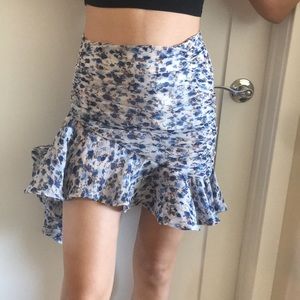 Marorelle Blue Floral Print Ruffle Mini Skirt